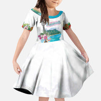 Aloha Hawaii Waikiki Beach Landscape Family Matching Off The Shoulder Long Sleeve Dress and Hawaiian Shirt LT05 Daughter's Dress White - Polynesian Pride