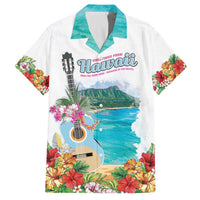 Aloha Hawaii Waikiki Beach Landscape Family Matching Off The Shoulder Long Sleeve Dress and Hawaiian Shirt LT05 Dad's Shirt - Short Sleeve White - Polynesian Pride