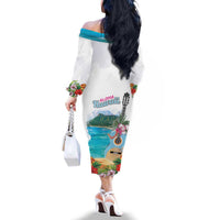 Aloha Hawaii Waikiki Beach Landscape Family Matching Off The Shoulder Long Sleeve Dress and Hawaiian Shirt LT05 - Polynesian Pride
