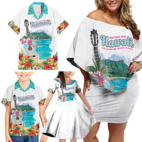 Aloha Hawaii Waikiki Beach Landscape Family Matching Off Shoulder Short Dress and Hawaiian Shirt LT05 - Polynesian Pride