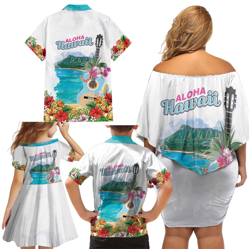 Aloha Hawaii Waikiki Beach Landscape Family Matching Off Shoulder Short Dress and Hawaiian Shirt LT05 - Polynesian Pride