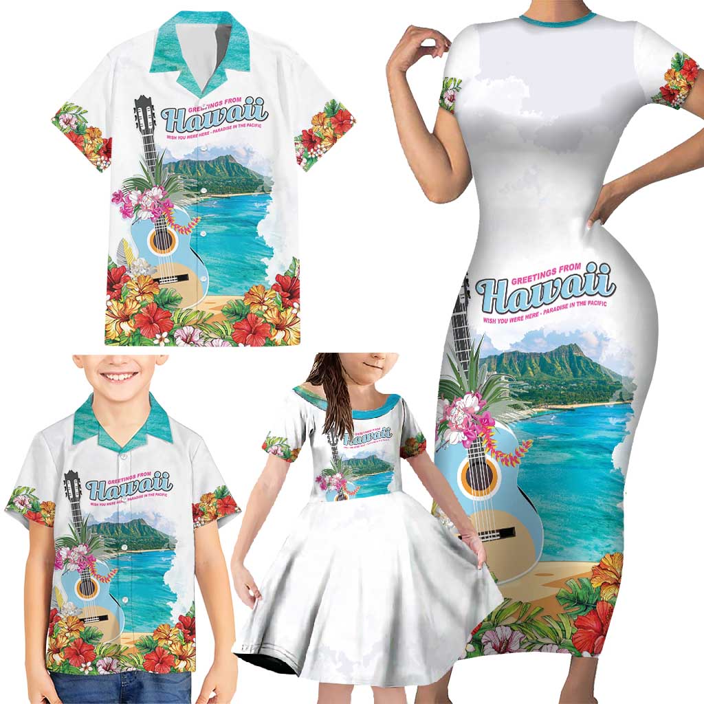 Aloha Hawaii Waikiki Beach Landscape Family Matching Short Sleeve Bodycon Dress and Hawaiian Shirt LT05 - Polynesian Pride