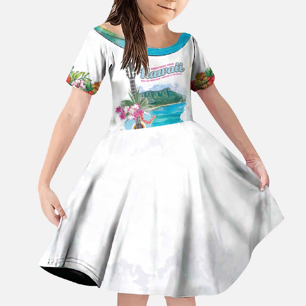 Aloha Hawaii Waikiki Beach Landscape Family Matching Tank Maxi Dress and Hawaiian Shirt LT05 Daughter's Dress White - Polynesian Pride