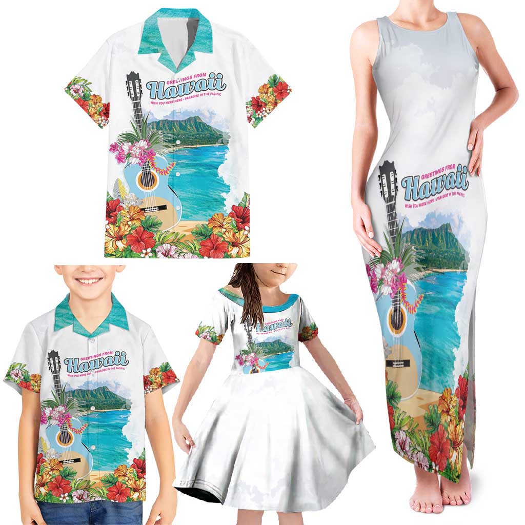 Aloha Hawaii Waikiki Beach Landscape Family Matching Tank Maxi Dress and Hawaiian Shirt LT05 - Polynesian Pride