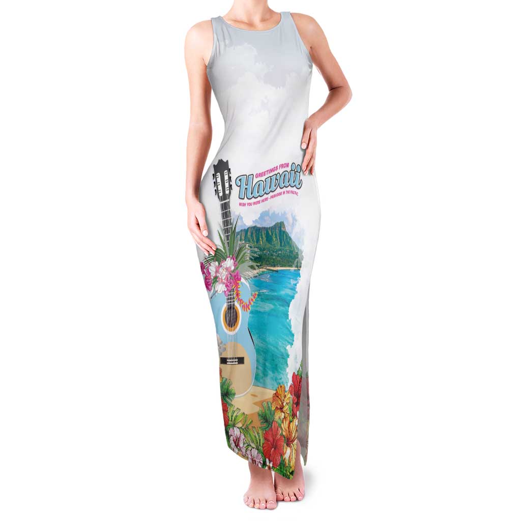 Aloha Hawaii Waikiki Beach Landscape Family Matching Tank Maxi Dress and Hawaiian Shirt LT05 Mom's Dress White - Polynesian Pride
