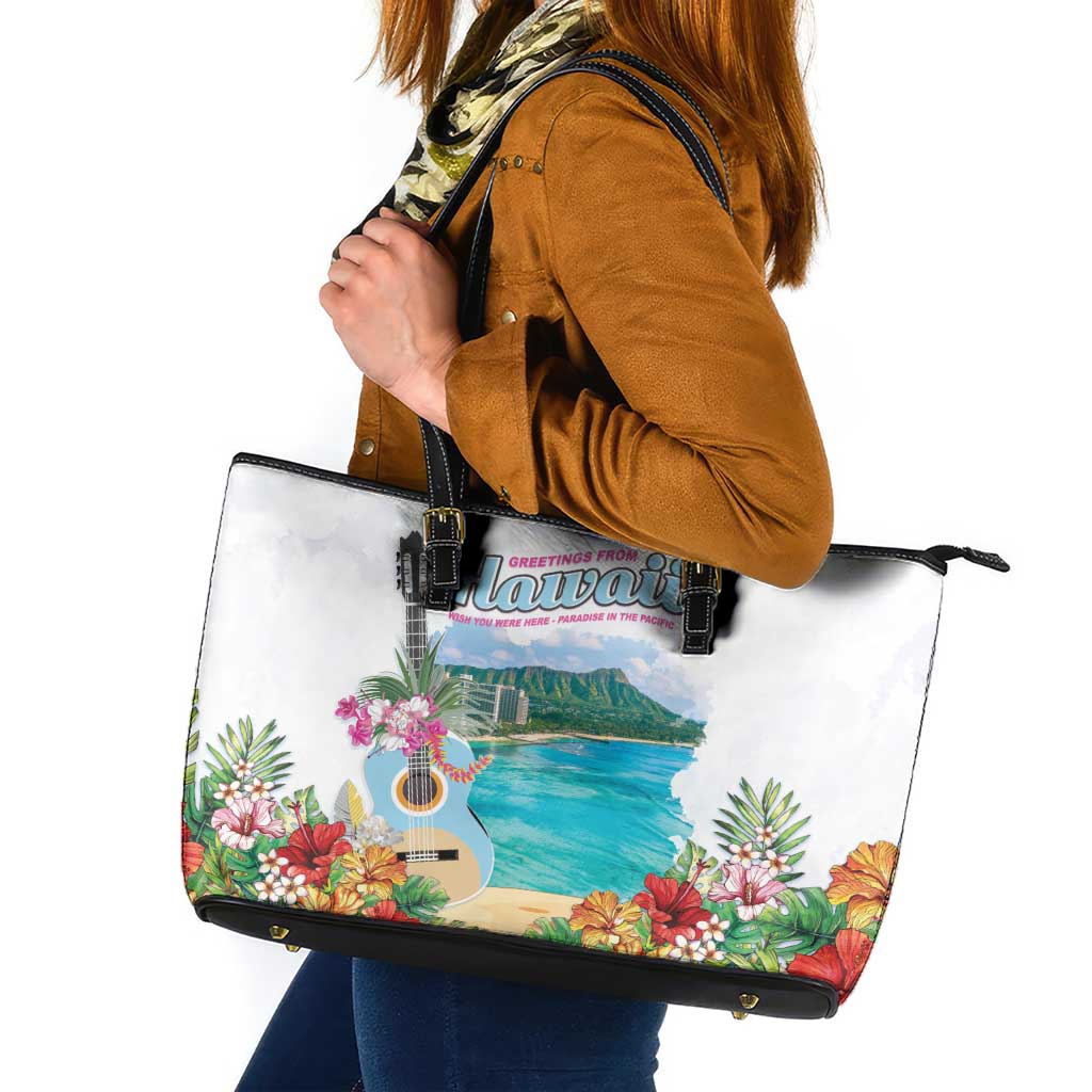 Aloha Hawaii Waikiki Beach Landscape Leather Tote Bag LT05 White - Polynesian Pride