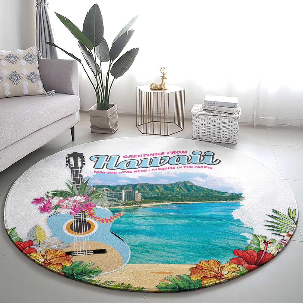 Aloha Hawaii Waikiki Beach Landscape Round Carpet
