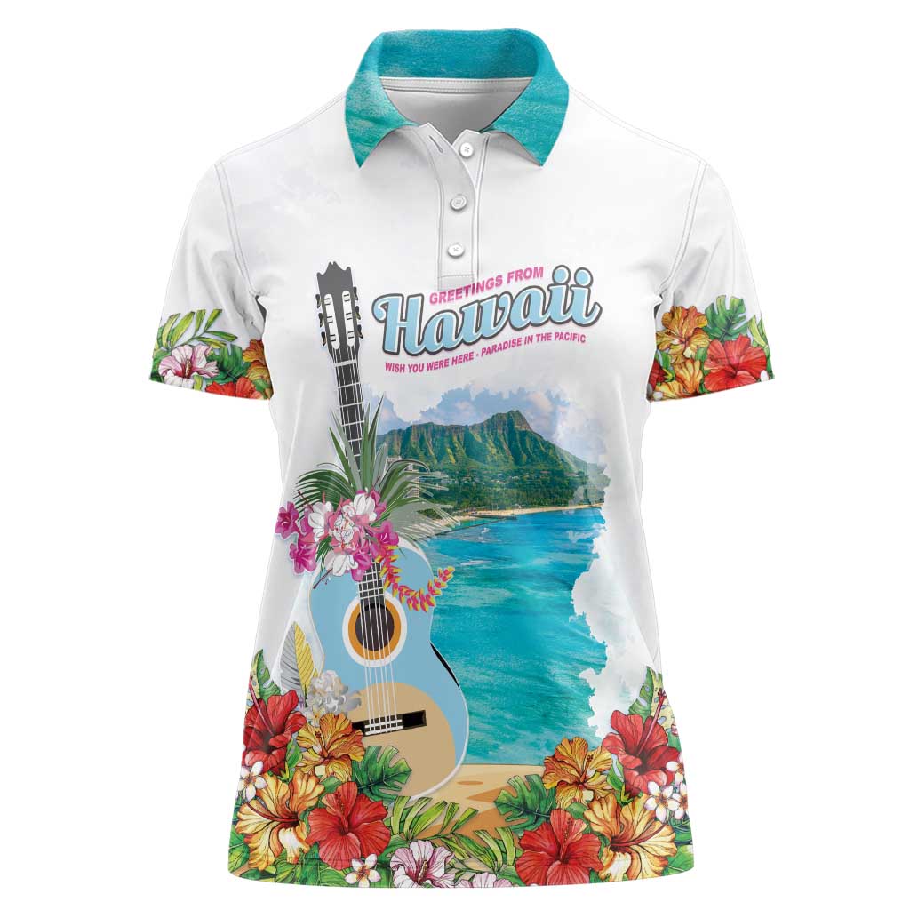 Aloha Hawaii Waikiki Beach Landscape Women Polo Shirt LT05 Female White - Polynesian Pride