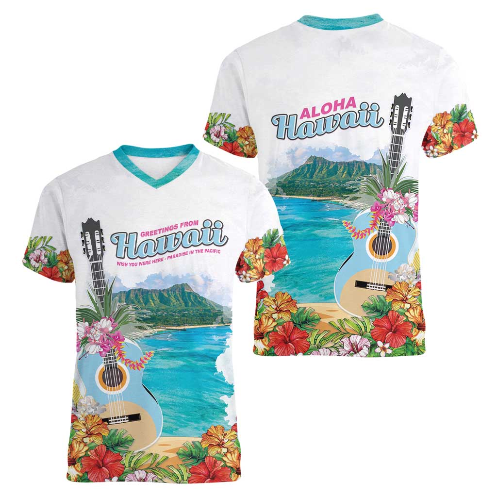 Aloha Hawaii Waikiki Beach Landscape Women V-Neck T-Shirt