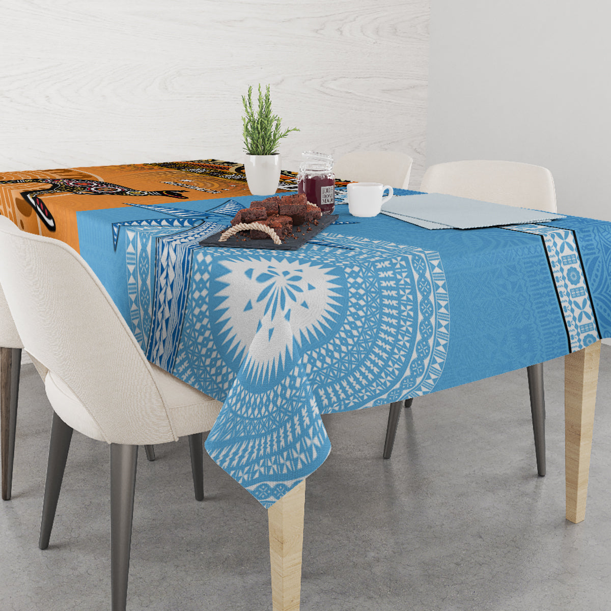 Custom Fiji Tapa And Australia Aboriginal Together Tablecloth LT05 - Polynesian Pride