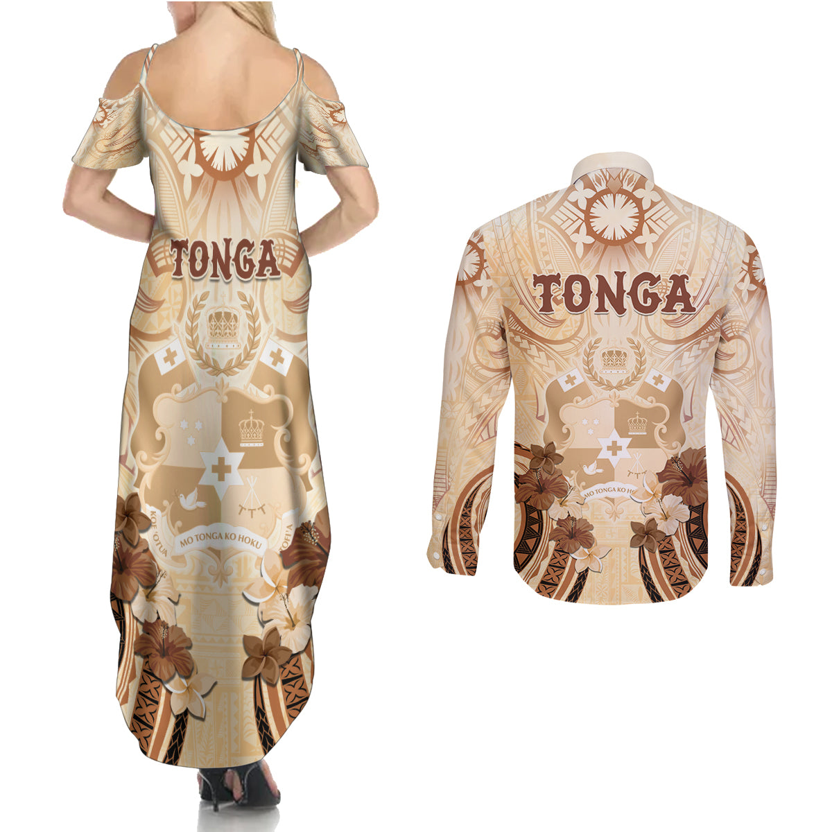 Tonga Women's Day Couples Matching Summer Maxi Dress and Long Sleeve Button Shirt With Polynesian Pattern LT05 - Polynesian Pride
