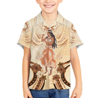 Tonga Women's Day Family Matching Off Shoulder Short Dress and Hawaiian Shirt With Polynesian Pattern LT05 Son's Shirt Beige - Polynesian Pride