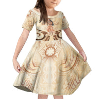 Tonga Women's Day Family Matching Puletasi and Hawaiian Shirt With Polynesian Pattern LT05 Daughter's Dress Beige - Polynesian Pride