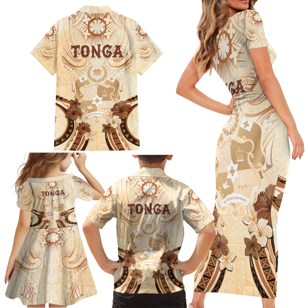 Tonga Women's Day Family Matching Short Sleeve Bodycon Dress and Hawaiian Shirt With Polynesian Pattern LT05 - Polynesian Pride