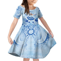 Cook Islands Women's Day Family Matching Short Sleeve Bodycon Dress and Hawaiian Shirt With Polynesian Pattern LT05 Daughter's Dress Blue - Polynesian Pride