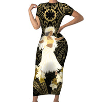 Niue Women's Day Family Matching Short Sleeve Bodycon Dress and Hawaiian Shirt With Polynesian Pattern LT05 Mom's Dress Gold - Polynesian Pride