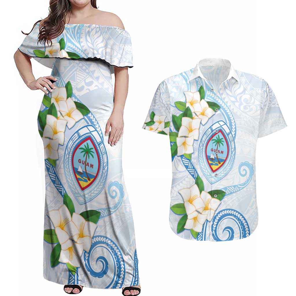 Guam Chamorro Couples Matching Off Shoulder Maxi Dress and Hawaiian Shirt Guasali Flowers Curves Style