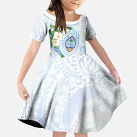 Guam Chamorro Family Matching Off Shoulder Maxi Dress and Hawaiian Shirt Guasali Flowers Curves Style LT05 Daughter's Dress Blue - Polynesian Pride