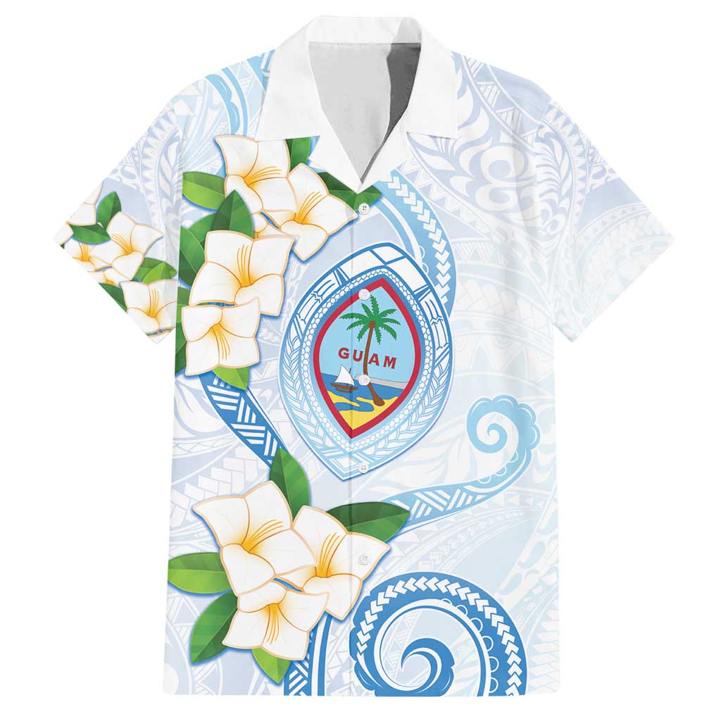 Guam Chamorro Family Matching Off Shoulder Maxi Dress and Hawaiian Shirt Guasali Flowers Curves Style LT05 Dad's Shirt - Short Sleeve Blue - Polynesian Pride