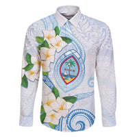 Guam Chamorro Family Matching Off Shoulder Short Dress and Hawaiian Shirt Guasali Flowers Curves Style LT05 Dad's Shirt - Long Sleeve Blue - Polynesian Pride