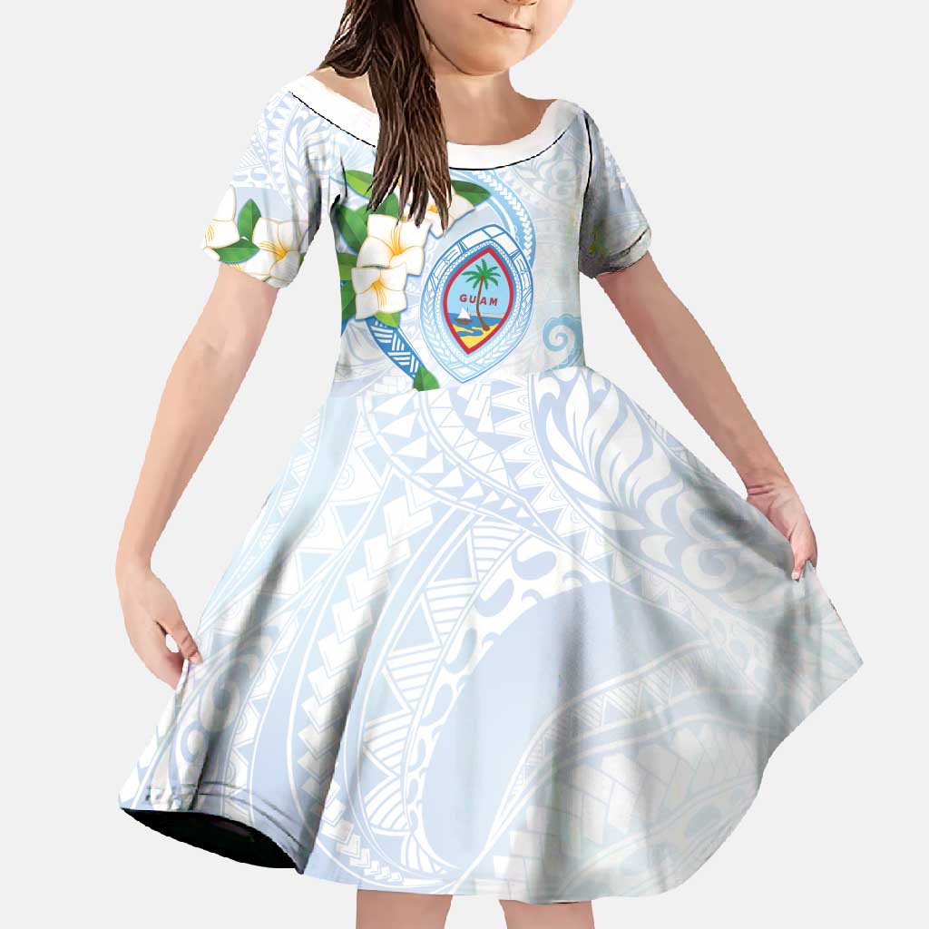 Guam Chamorro Family Matching Tank Maxi Dress and Hawaiian Shirt Guasali Flowers Curves Style LT05 Daughter's Dress Blue - Polynesian Pride