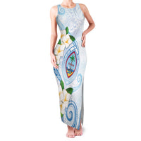 Guam Chamorro Family Matching Tank Maxi Dress and Hawaiian Shirt Guasali Flowers Curves Style LT05 Mom's Dress Blue - Polynesian Pride