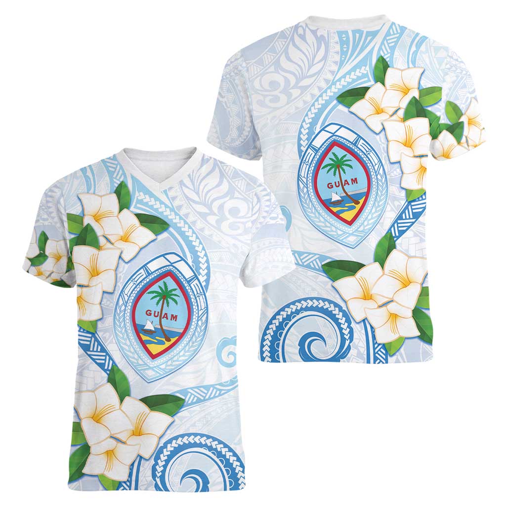 Guam Chamorro Women V-Neck T-Shirt Guasali Flowers Curves Style