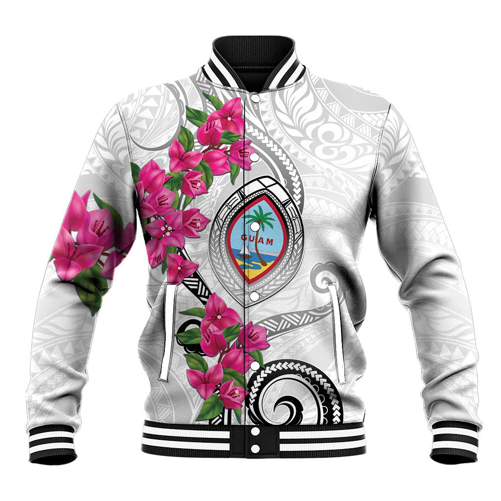 Guam Chamorro Baseball Jacket Curves Polynesian Tattoo Mix Bougainvillea