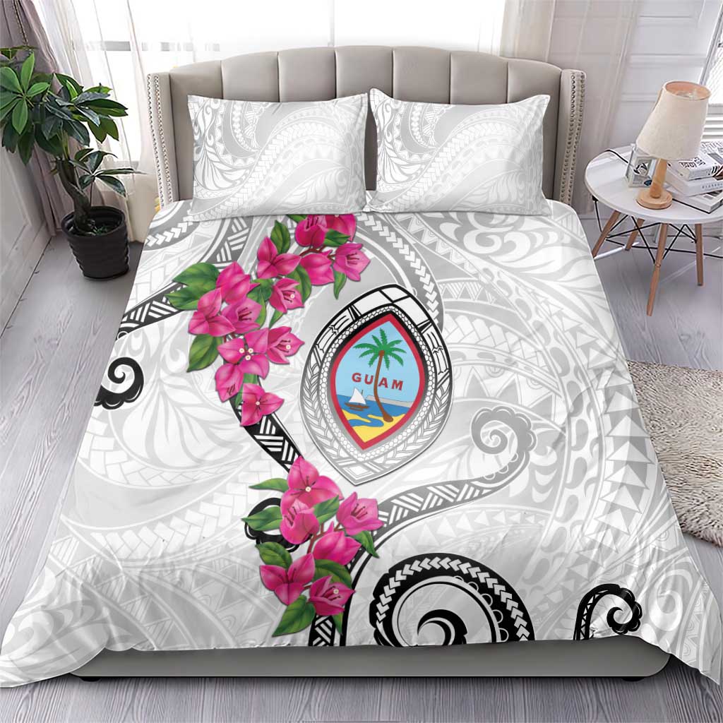 Guam Chamorro Bedding Set Curves Polynesian Tattoo Mix Bougainvillea