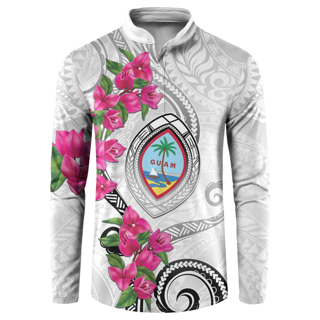 Guam Chamorro Button Sweatshirt Curves Polynesian Tattoo Mix Bougainvillea