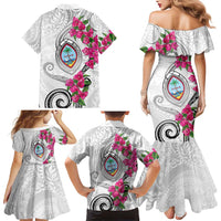 Guam Chamorro Family Matching Mermaid Dress and Hawaiian Shirt Curves Polynesian Tattoo Mix Bougainvillea