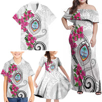 Guam Chamorro Family Matching Off Shoulder Maxi Dress and Hawaiian Shirt Curves Polynesian Tattoo Mix Bougainvillea LT05 - Polynesian Pride