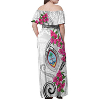 Guam Chamorro Family Matching Off Shoulder Maxi Dress and Hawaiian Shirt Curves Polynesian Tattoo Mix Bougainvillea LT05 - Polynesian Pride