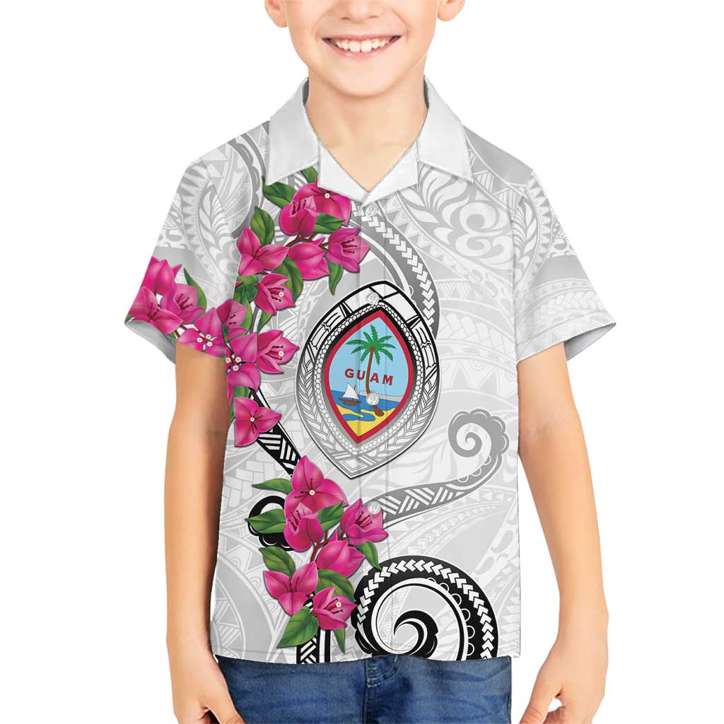 Guam Chamorro Family Matching Off Shoulder Maxi Dress and Hawaiian Shirt Curves Polynesian Tattoo Mix Bougainvillea LT05 Son's Shirt White - Polynesian Pride