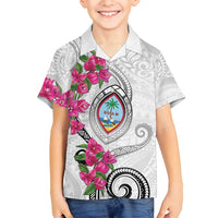 Guam Chamorro Family Matching Off Shoulder Maxi Dress and Hawaiian Shirt Curves Polynesian Tattoo Mix Bougainvillea LT05 Son's Shirt White - Polynesian Pride
