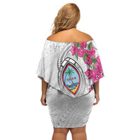 Guam Chamorro Family Matching Off Shoulder Short Dress and Hawaiian Shirt Curves Polynesian Tattoo Mix Bougainvillea LT05 - Polynesian Pride