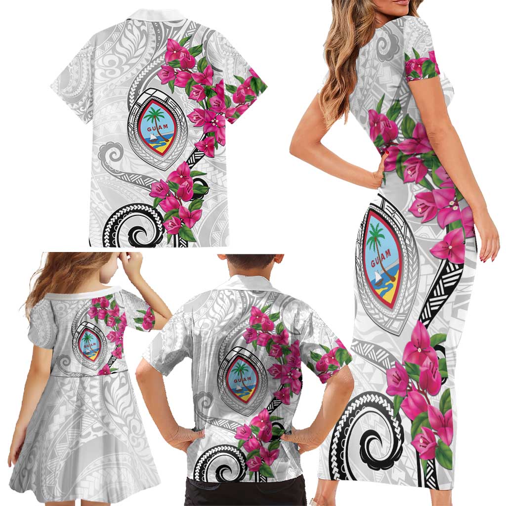 Guam Chamorro Family Matching Short Sleeve Bodycon Dress and Hawaiian Shirt Curves Polynesian Tattoo Mix Bougainvillea LT05 - Polynesian Pride