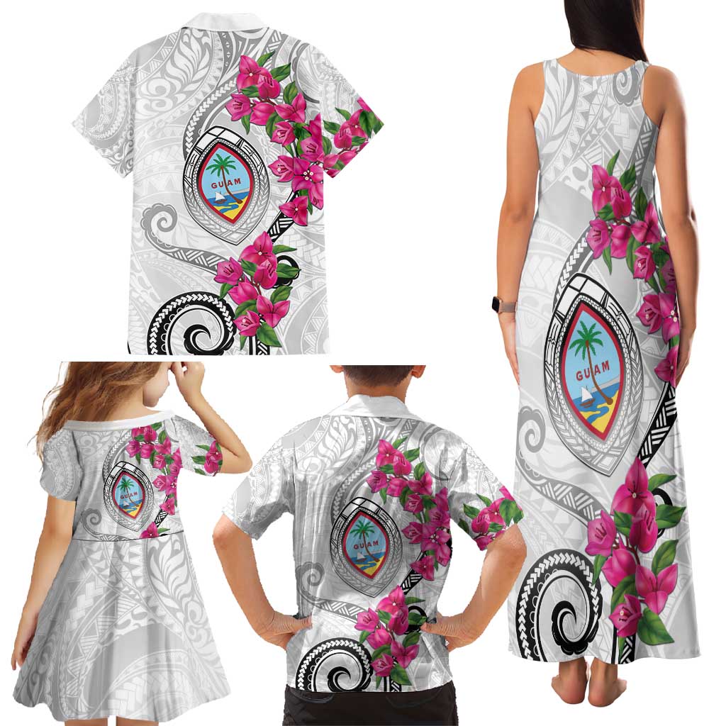 Guam Chamorro Family Matching Tank Maxi Dress and Hawaiian Shirt Curves Polynesian Tattoo Mix Bougainvillea LT05 - Polynesian Pride