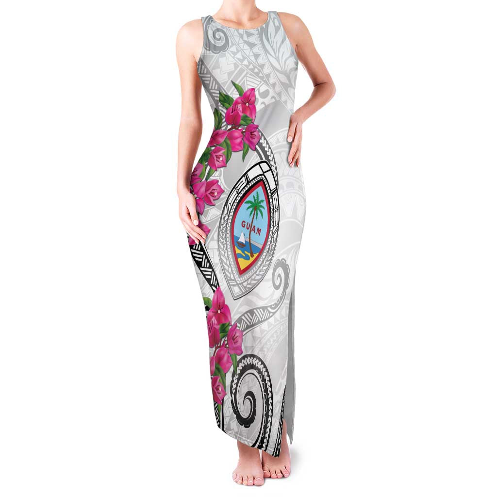 Guam Chamorro Family Matching Tank Maxi Dress and Hawaiian Shirt Curves Polynesian Tattoo Mix Bougainvillea LT05 Mom's Dress White - Polynesian Pride