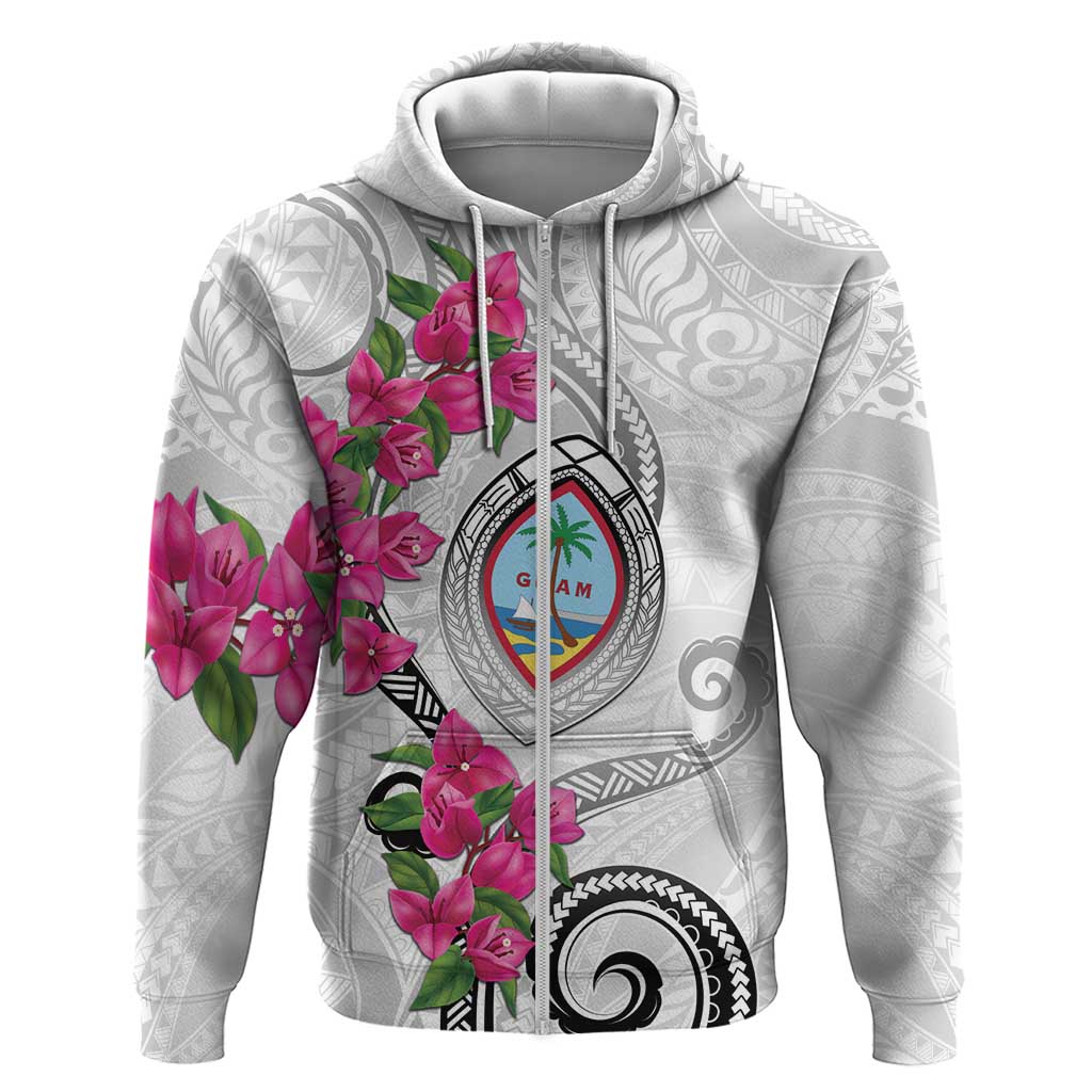 Guam Chamorro Zip Hoodie Curves Polynesian Tattoo Mix Bougainvillea