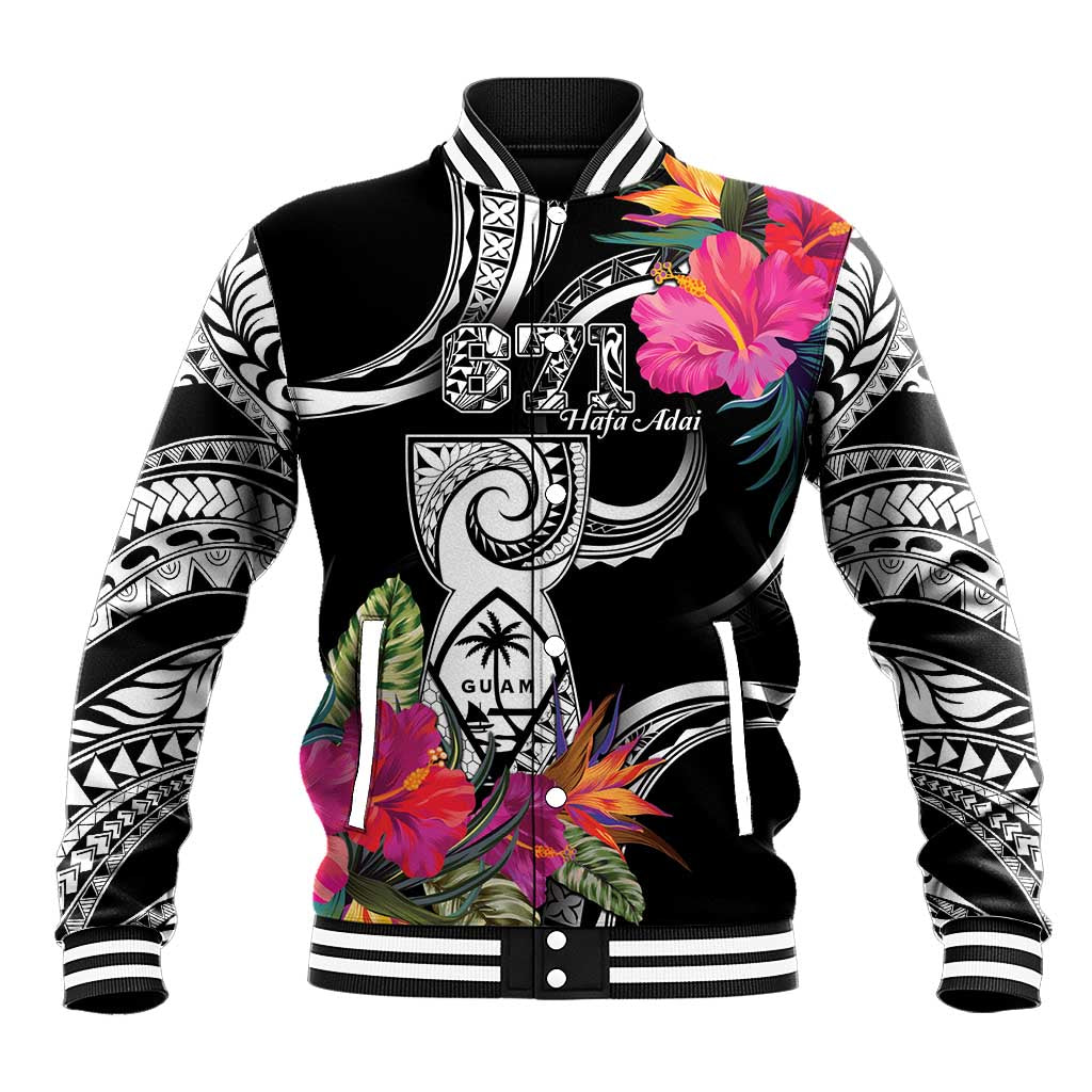 Hafa Adai Guam Baseball Jacket Polynesian Tattoo Tropical Flowers