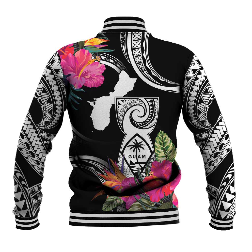 Hafa Adai Guam Baseball Jacket Polynesian Tattoo Tropical Flowers
