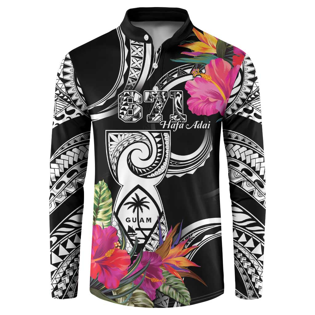 Hafa Adai Guam Button Sweatshirt Polynesian Tattoo Tropical Flowers