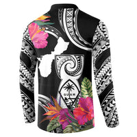 Hafa Adai Guam Button Sweatshirt Polynesian Tattoo Tropical Flowers