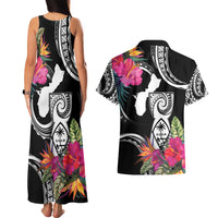 Hafa Adai Guam Couples Matching Tank Maxi Dress and Hawaiian Shirt Polynesian Tattoo Tropical Flowers