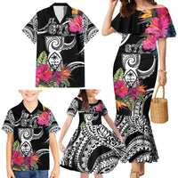 Hafa Adai Guam Family Matching Mermaid Dress and Hawaiian Shirt Polynesian Tattoo Tropical Flowers
