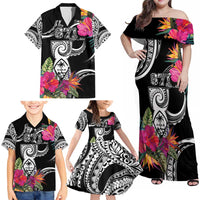 Hafa Adai Guam Family Matching Off Shoulder Maxi Dress and Hawaiian Shirt Polynesian Tattoo Tropical Flowers LT05 - Polynesian Pride