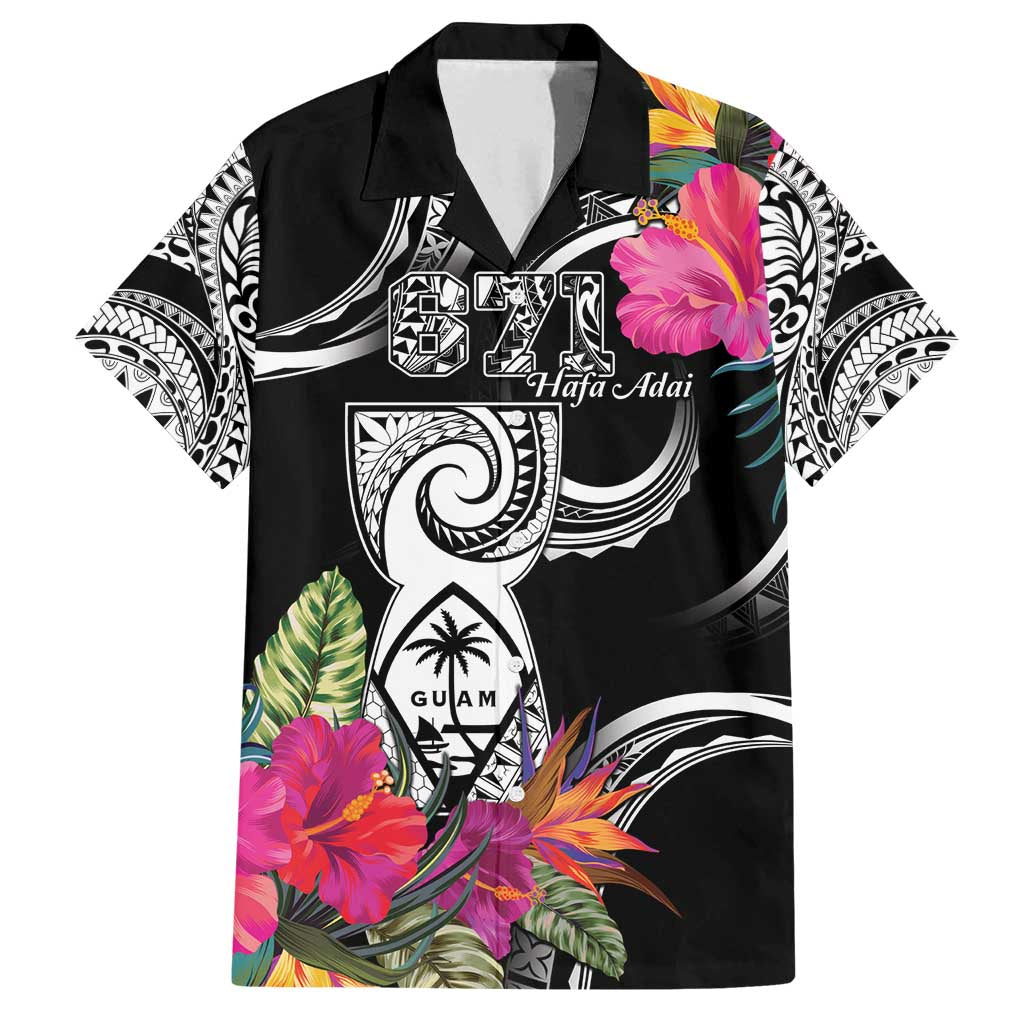 Hafa Adai Guam Family Matching Off Shoulder Maxi Dress and Hawaiian Shirt Polynesian Tattoo Tropical Flowers LT05 Dad's Shirt - Short Sleeve Black - Polynesian Pride