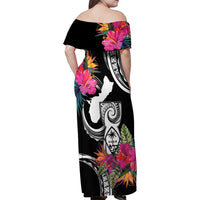 Hafa Adai Guam Family Matching Off Shoulder Maxi Dress and Hawaiian Shirt Polynesian Tattoo Tropical Flowers LT05 - Polynesian Pride