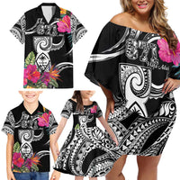 Hafa Adai Guam Family Matching Off Shoulder Short Dress and Hawaiian Shirt Polynesian Tattoo Tropical Flowers LT05 - Polynesian Pride
